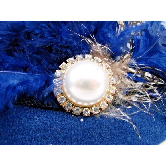 Vintage Womens Pillbox Hat Fascinators White Pearl Feathers Mesh Veil Party Clip - Picture 8 of 13